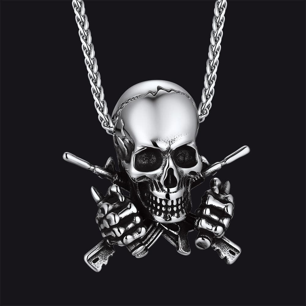 FaithHeart Gothic Skull Pendant Necklace Stainless Steel