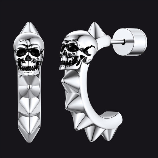 FaithHeart Half-Circle Skull Rivet Huggie Stud Earrings
