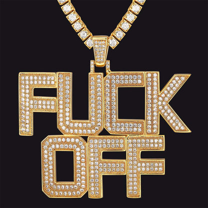 FaithHeart F*CK Off Hip Hop Letter Pendant Necklace  for Men Zirconia Chain
