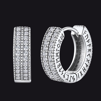 FaithHeart Iced Out Cubic Zirconia Huggie Hoop Earrings With Runes