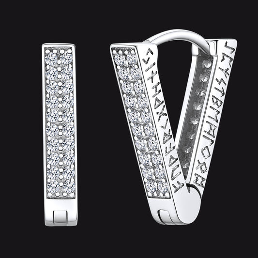 FaithHeart Iced Out Cubic Zirconia Triangle Huggie Earrings With Runes