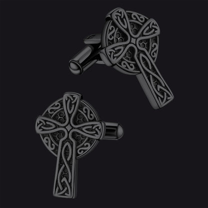 FaithHeart Irish Celtic Knot Cross Cufflinks For Men Black