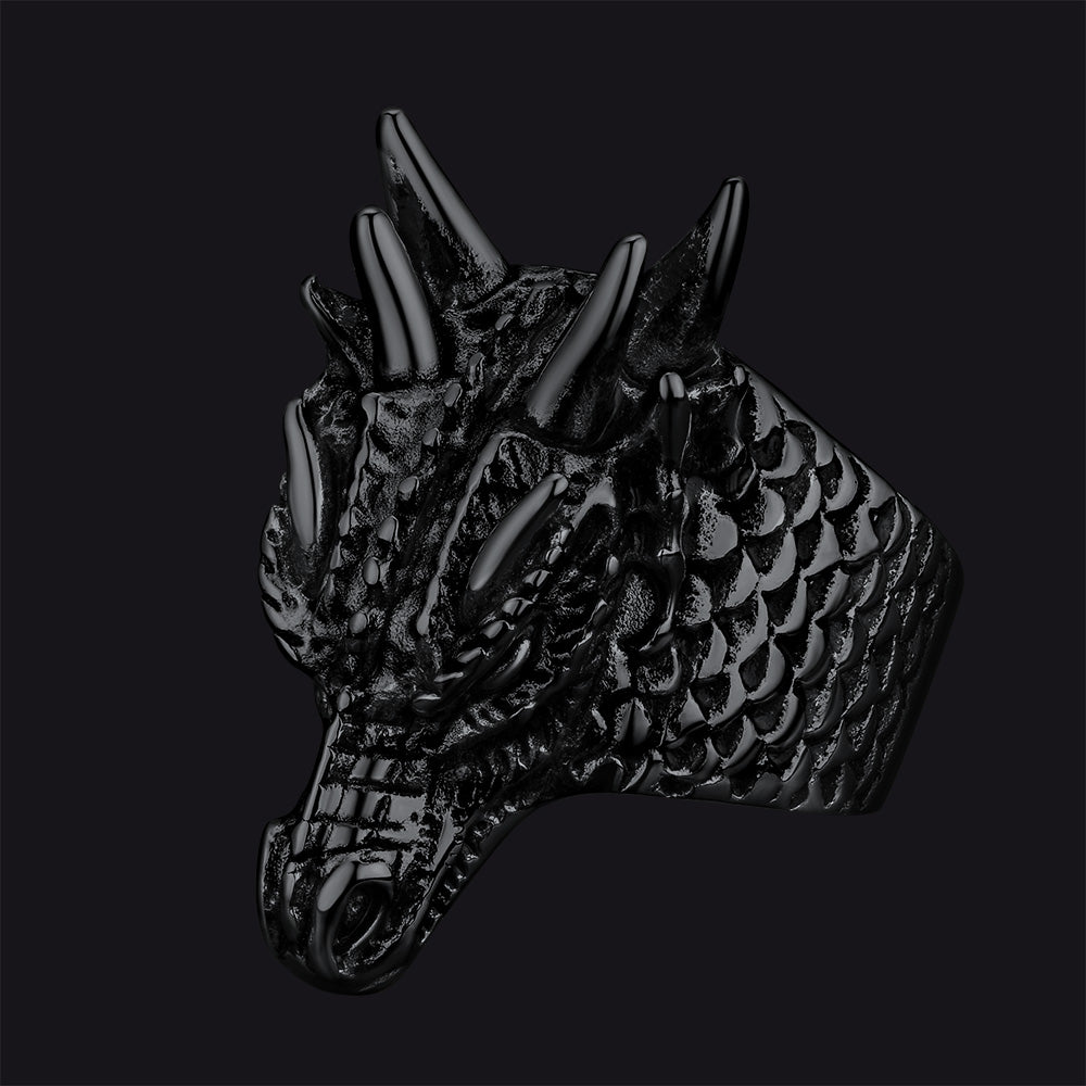 FaithHeart Punk Dragon Ring Stainless Steel Black