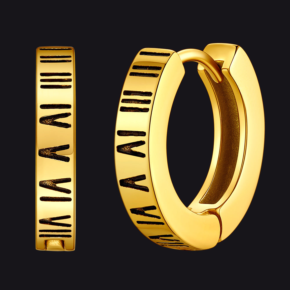 FaithHeart Roman Numerals Huggie Hoop Earrings For Men Gold