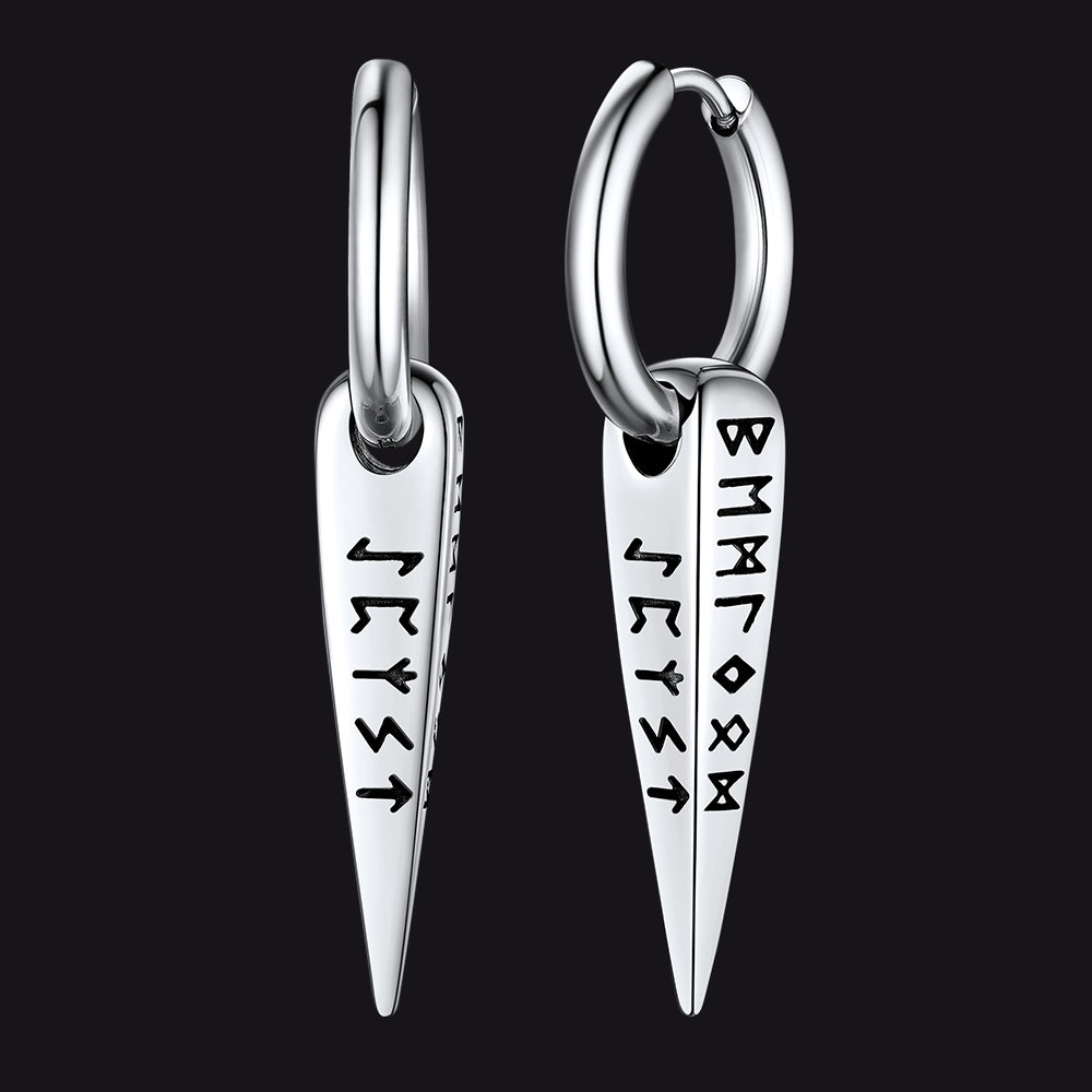 Norse Viking Runes Spike Dangle Earrings For Men Women – FaithHeart Jewelry