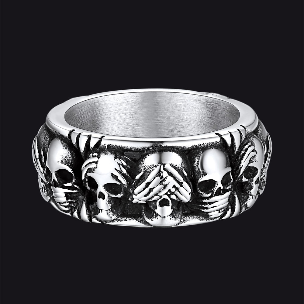 FaithHeart See No Evil, Hear No Evil, Speak No Evil Fire Skulls Ring