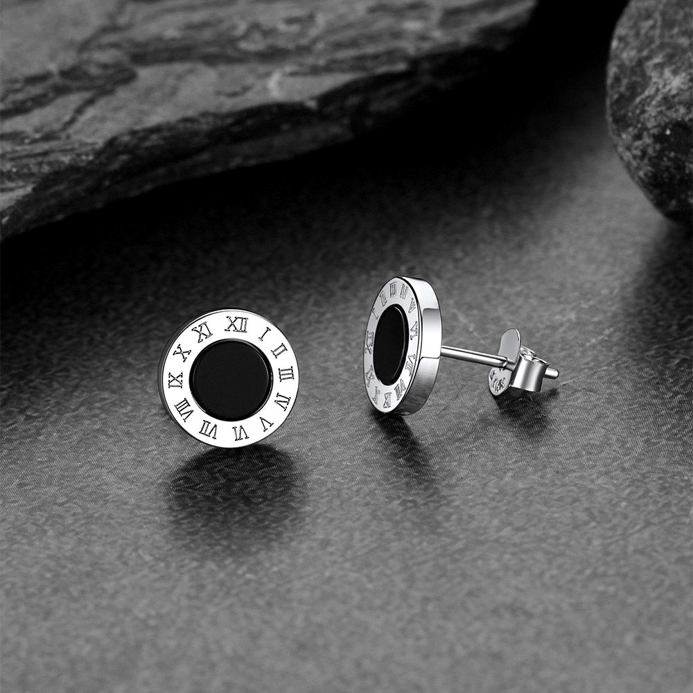 FaithHeart Silver Roman Numerals Stud Earrings