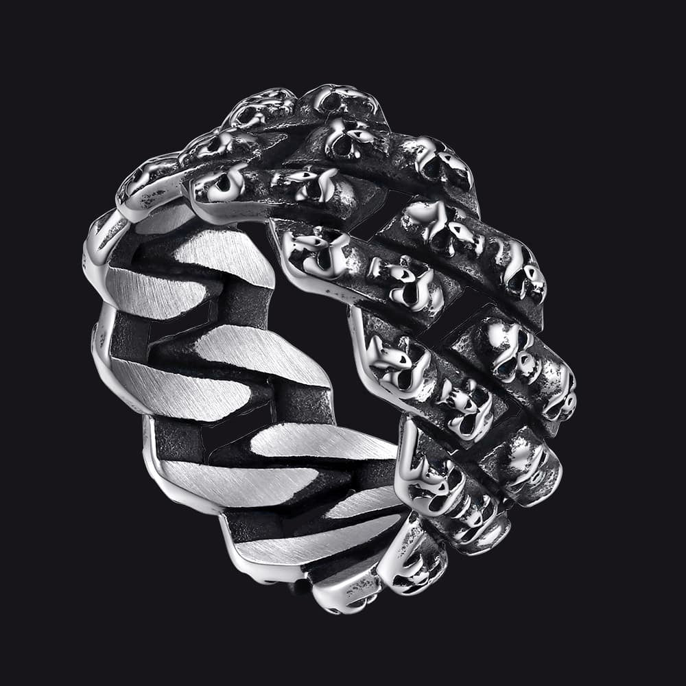 FaithHeart Skull Diamond Chain Rings For Men Stainless Steel