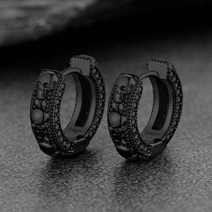 Cubic Zirconia Skull Huggie Hoop Earrings For Men