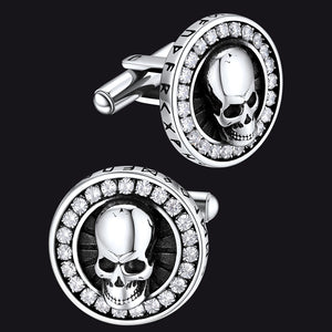 FaithHeart Skull Runes Cufflinks With Cubic Zirconia