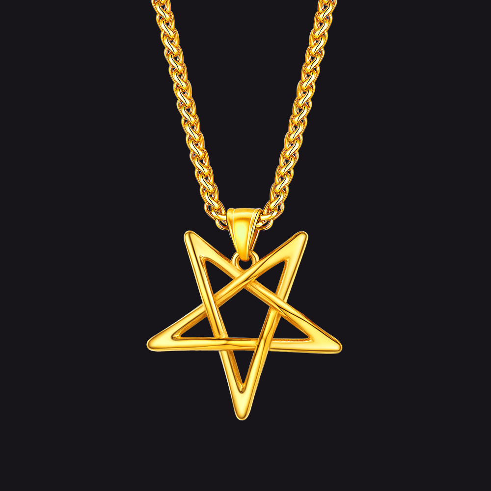 FaithHeart Stainless Steel Solomon Satanic Necklace Inverted Pentagram Pendant Gold