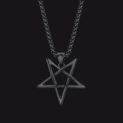 FaithHeart Stainless Steel Solomon Satanic Necklace Inverted Pentagram Pendant Black