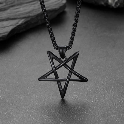 FaithHeart Stainless Steel Solomon Satanic Necklace Inverted Pentagram Pendant