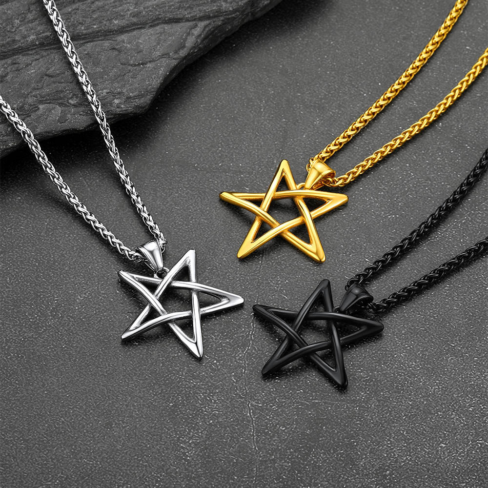 FaithHeart Stainless Steel Solomon Satanic Necklace Inverted Pentagram Pendant