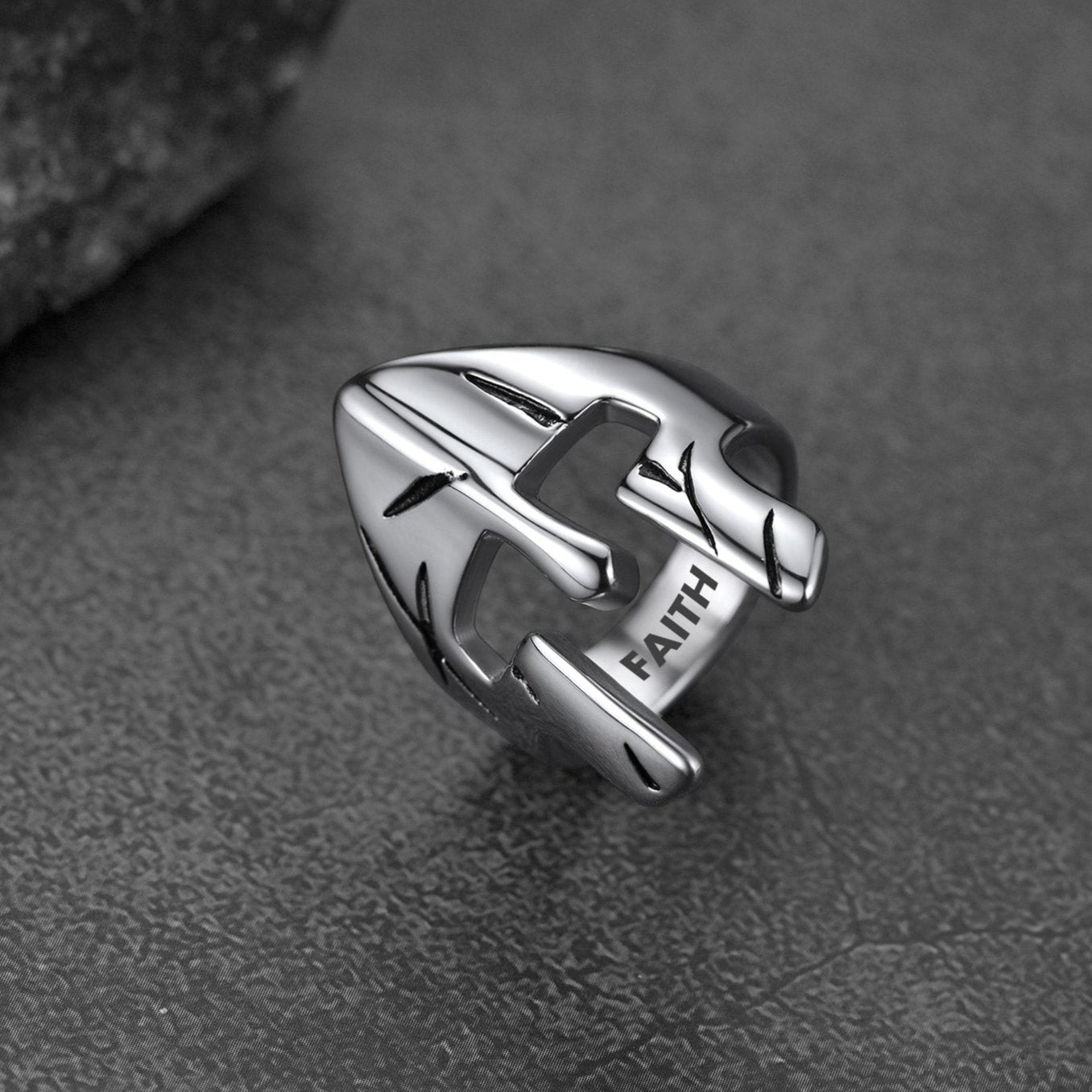FaithHeart Stainless Steel Spartan Mask Helmet Ring For Men FaithHeart