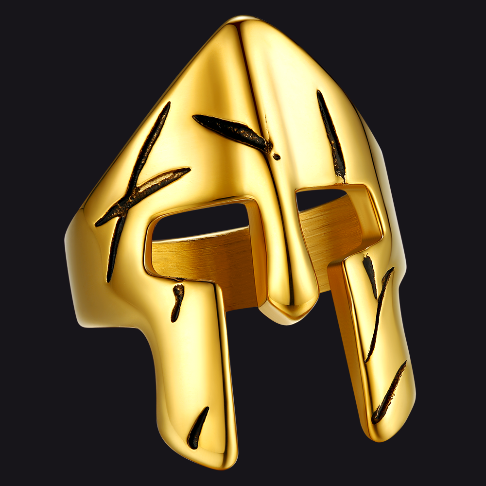 FaithHeart Stainless Steel Spartan Mask Helmet Ring For Men Gold