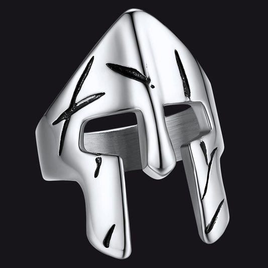 FaithHeart Stainless Steel Spartan Warrior Mask Helmet Ring For Men 