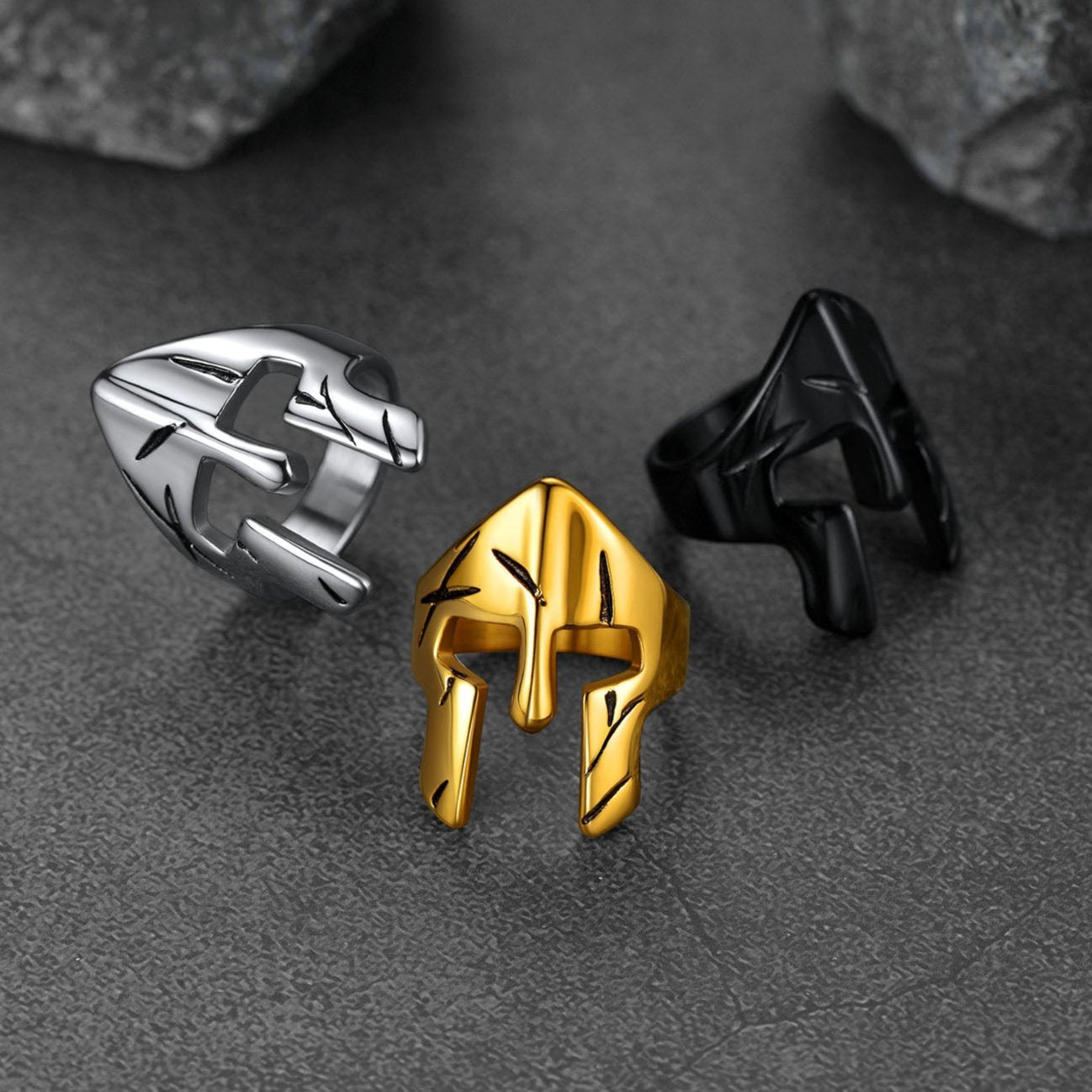 FaithHeart Stainless Steel Spartan Mask Helmet Ring For Men FaithHeart