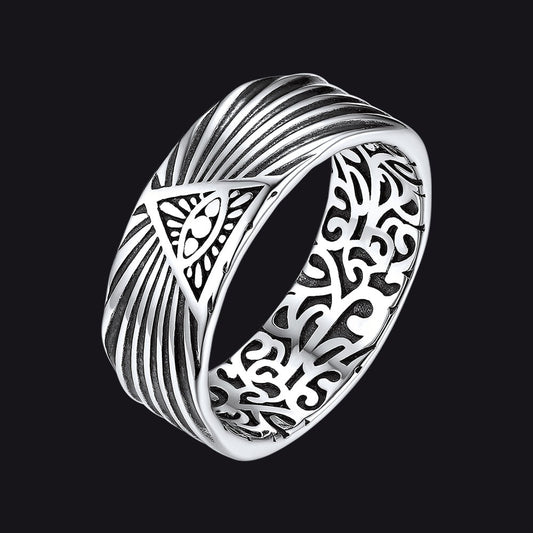 FaithHeart Sterling Silver All Seeing Eye Ring Celtic Knot Ring for Men