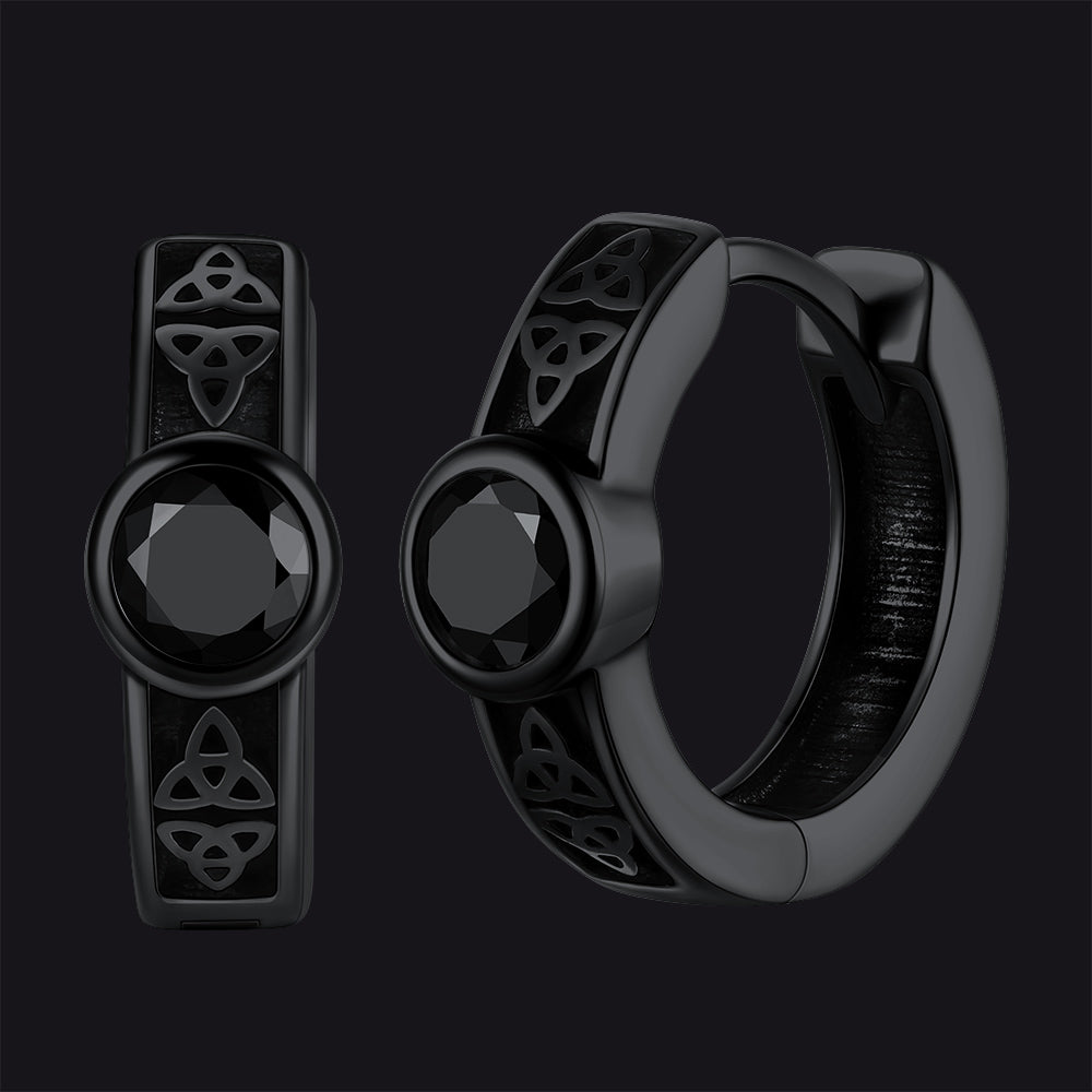 FaithHeart Sterling Silver Celtic Knot Black Onyx Hoop Earrings Black