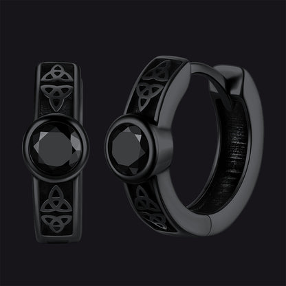 FaithHeart Sterling Silver Celtic Knot Black Onyx Hoop Earrings Black