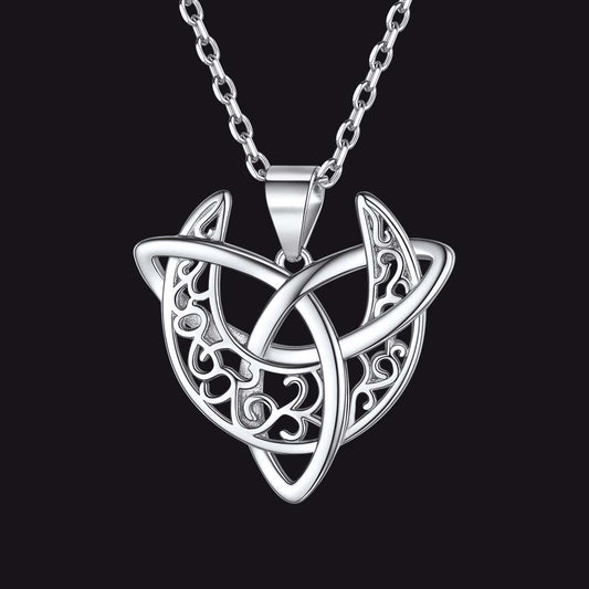 FaithHeart Sterling Silver Celtic Knot Crescent Moon Necklace