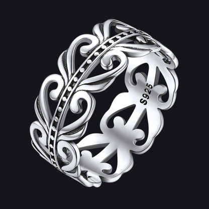 FaithHeart Sterling Silver Celtic Knot Filigree Vine Leaf Ring