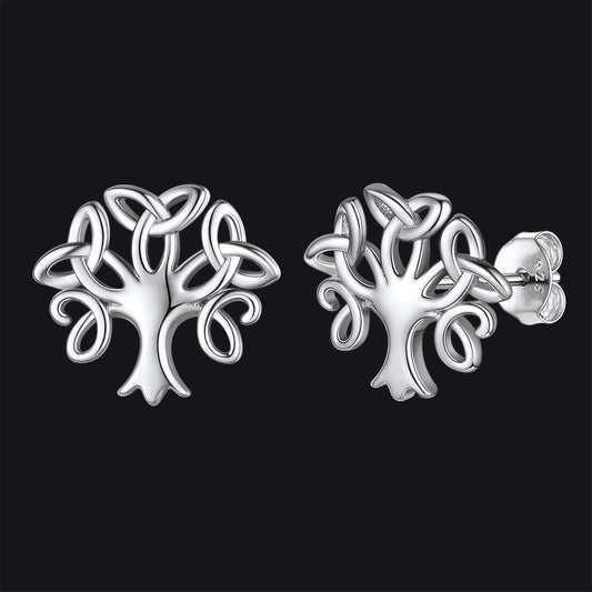FaithHeart Sterling Silver Celtic Knot Tree of Life Stud Earrings