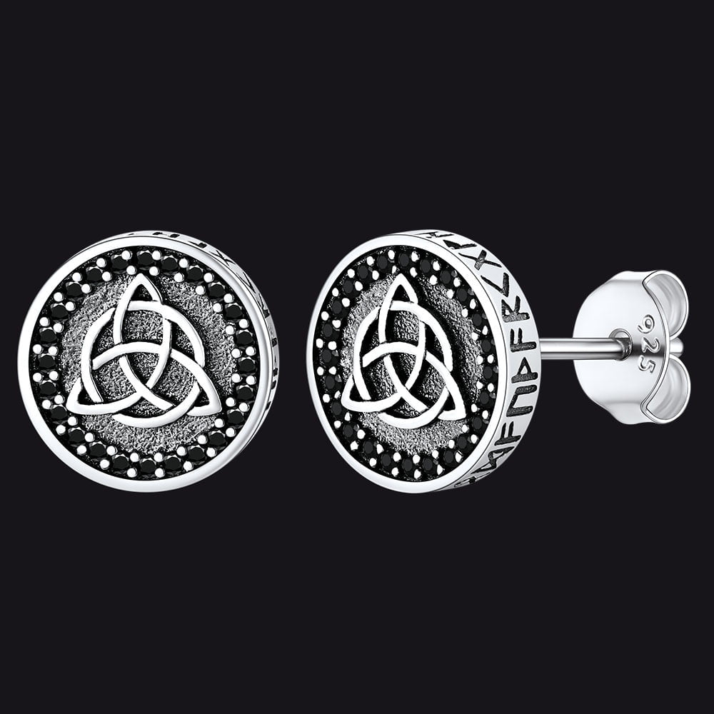 FaithHeart Sterling Silver Celtic Triquetra Stud Earrings With Runes