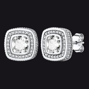 FaithHeart Sterling Silver Cubic Zirconia Stud Earrings Cushion Cut Earrings