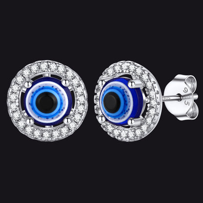 FaithHeart Sterling Silver Evil Eye Halo Stud Earrings