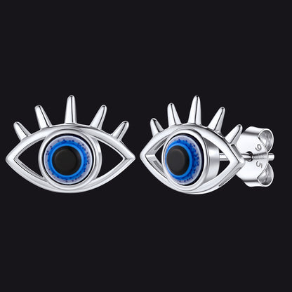 FaithHeart Sterling Silver Evil Eye Stud Earrings For Men