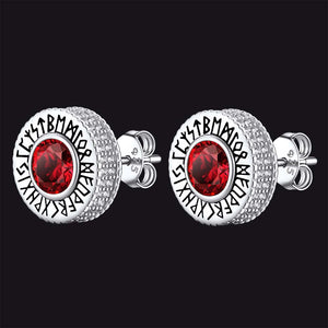 FaithHeart Sterling Silver Gemstone Runes Stud Earrings