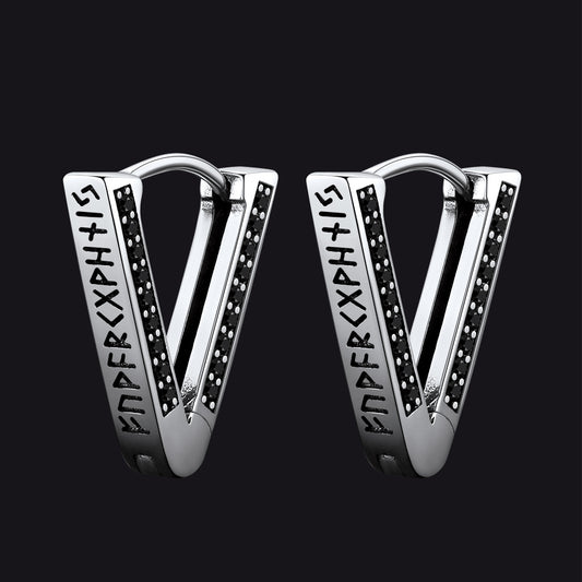FaithHeart Sterling Silver Runes Triangle Huggie Hoop Earrings