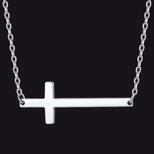 FaithHeart Sterling Silver Sideways Cross Necklace For Men/Women FaithHeart