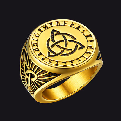 FaithHeart Viking Runes Celtic Trinity Knot Signet Ring FaithHeart