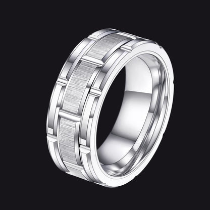 FaithHeart Tungsten Band Ring Brick Pattern Groove Ring For Men