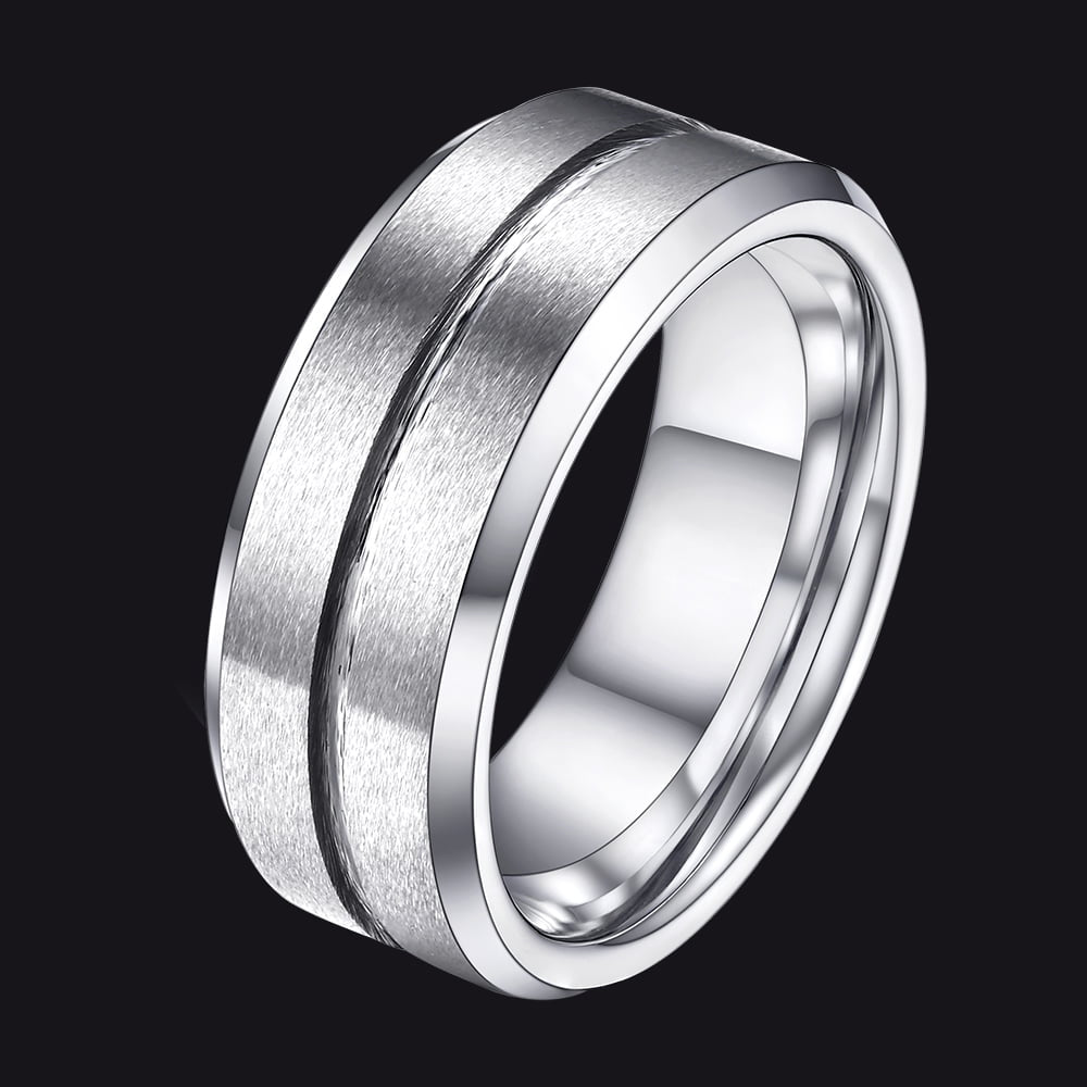 FaithHeart Tungsten Band Ring Grooved Matte Finish Ring For Men
