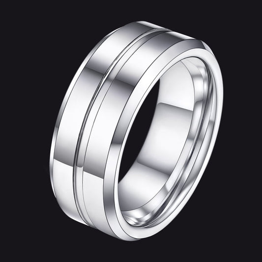 FaithHeart Tungsten Band Ring Grooved Ring For Men