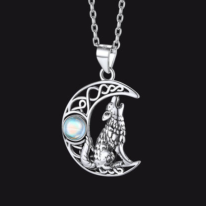 FaithHeart Viking Celtic Moon Wolf Necklace With Opal FaithHeart