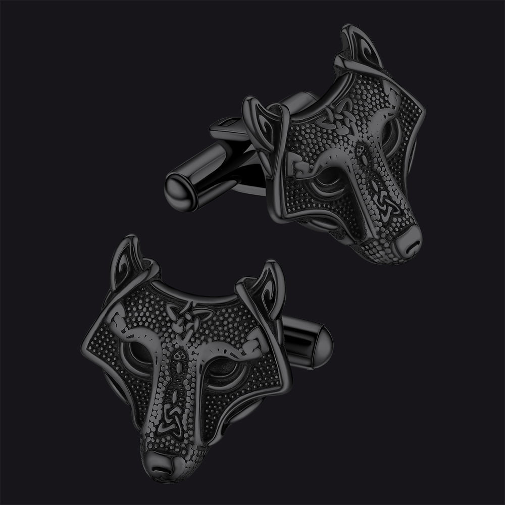 FaithHeart Viking Celtic Wolf Cufflinks For Men Black