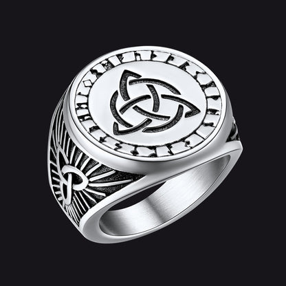 FaithHeart Viking Runes Celtic Trinity Knot Signet Ring