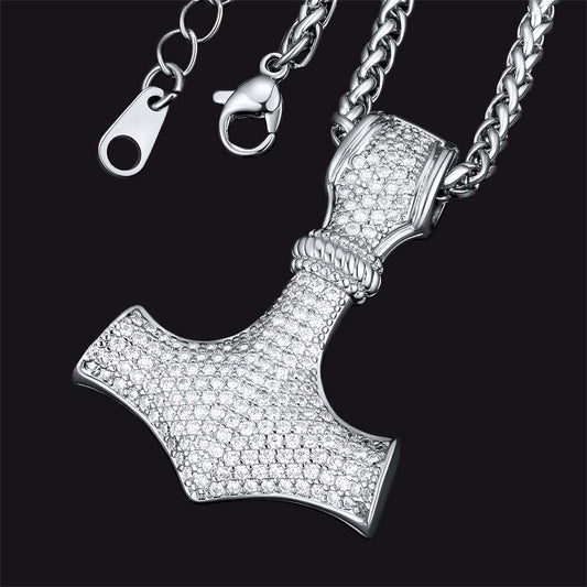 FaithHeart Viking Thor's Hammer Necklace With Cubic Zirconia