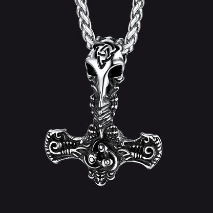 FaithHeart Viking Thor's Hammer Raven Necklace Pendant for Men
