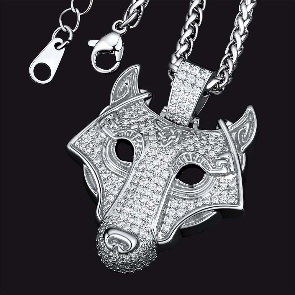 FaithHeart Viking Wolf Necklace With Cubic Zirconia FaithHeart