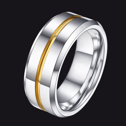 FaithHeart Tungsten Band Ring Two Tone Grooved Ring For Men Gold
