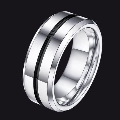 FaithHeart Tungsten Band Ring Two Tone Grooved Ring For Men