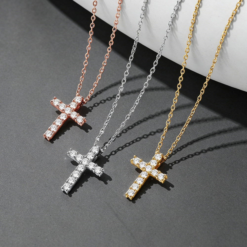 Faith Dainty Cross Pendant Necklace with CZ Gift for Women Mom Gift in Different Colors