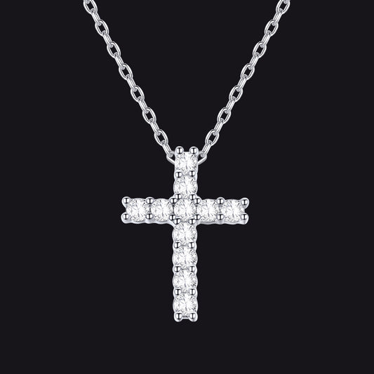 Silver Faith Dainty Cross Pendant Necklace with CZ Gift for Women Mother's day Giftimg