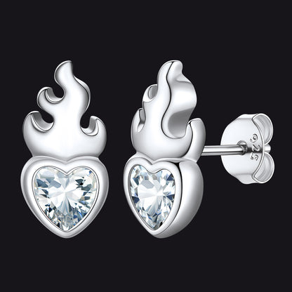 Faithheart 925 Sterling Silver Celtic Birthstone Earrings for Men April Synthetic Diamond